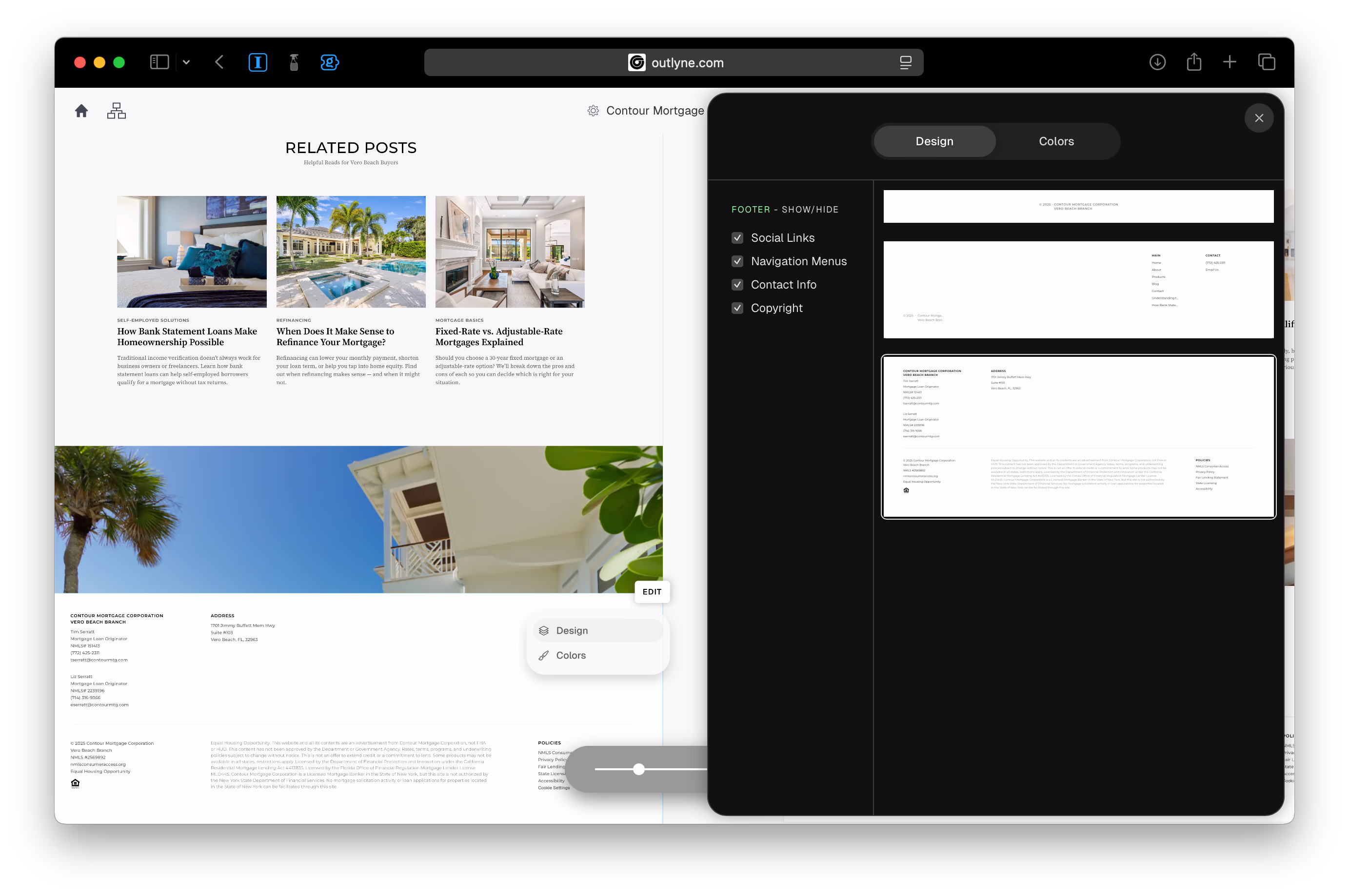Outlyne Footer Sidebar UI Screenshot